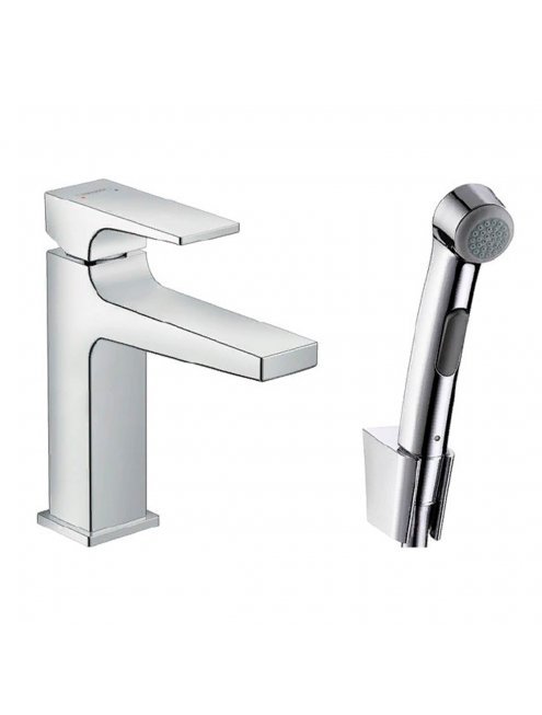 Смеситель Hansgrohe Metropol 32522000 для раковины с гигиеническим душем, с донным клапаном Push-Open