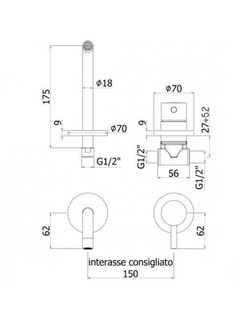 Смеситель Paffoni Light LIG006NO70 С ВНУТРЕННЕЙ ЧАСТЬЮ, для раковины