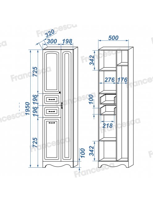 Пенал Francesca Империя 50 белый двойной, с подсветкой, без корзины