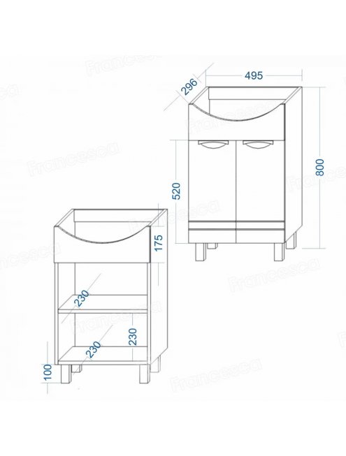 Комплект мебели для ванной комнаты Francesca Доминго 55 правый