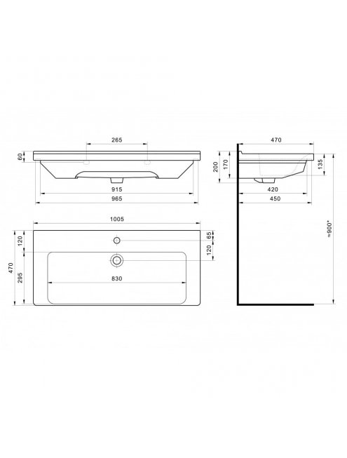 Тумба с раковиной Francesca Bianco 100 подвесная (ум. Миранда 100)