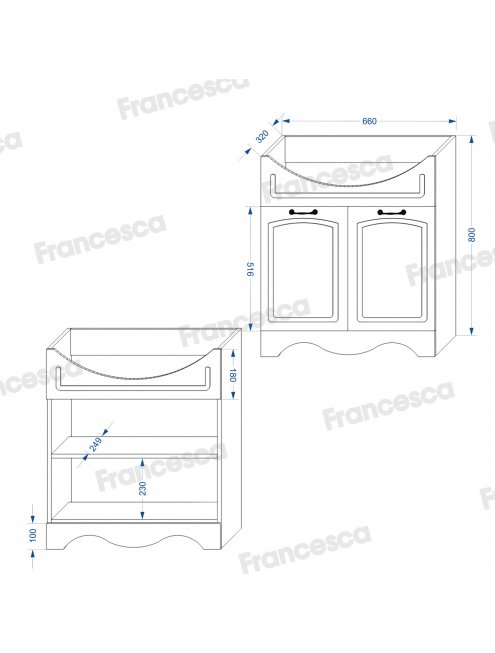 Комплект мебели для ванной комнаты Francesca Империя 70, правый
