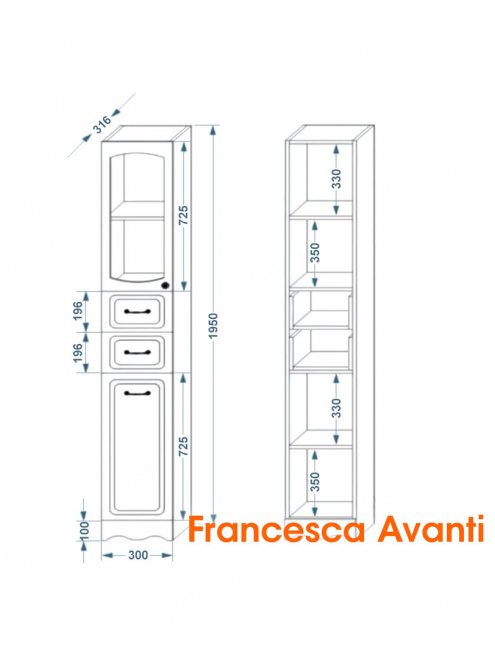 Пенал Francesca Империя 30 белый, левый, с подсветкой