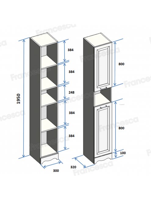 Пенал Francesca Империя 30 белый, универсальный, 2 двери, с подсветкой