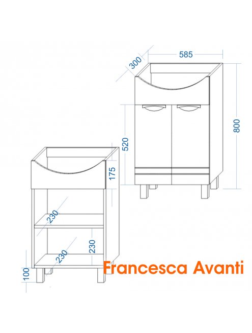 Тумба с раковиной Francesca Доминго 60 белый, с подсветкой (2 дв.,ум. Уют 60)