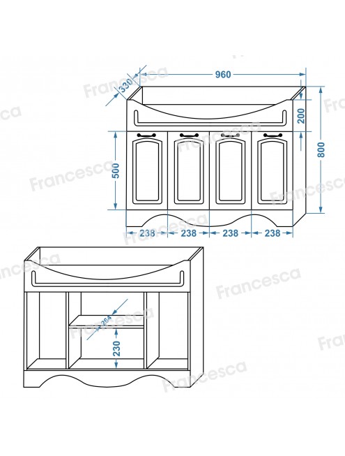 Комплект мебели для ванной комнаты Francesca Avanti Империя 100, 4 двери