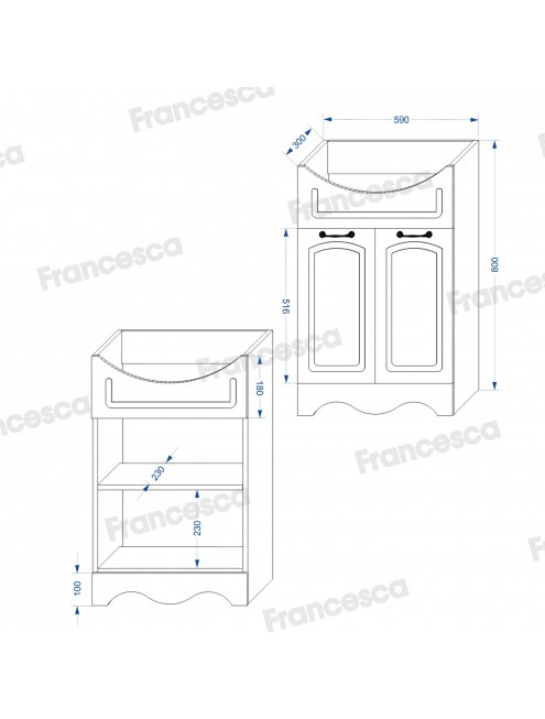 Комплект мебели для ванной комнаты Francesca Avanti Империя 60, правый