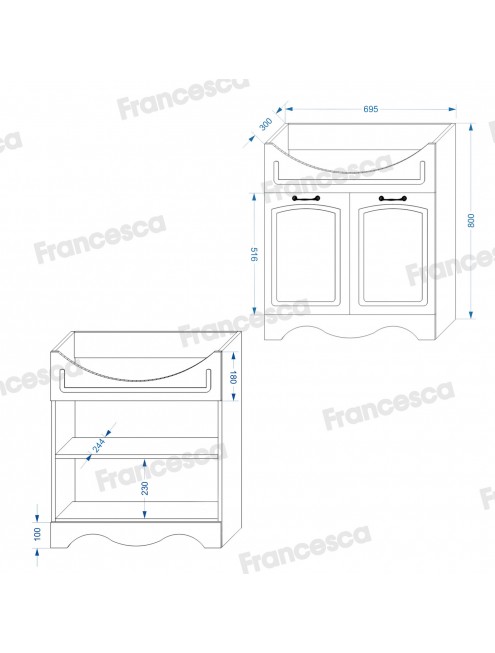 Комплект мебели для ванной комнаты Francesca Avanti Империя 75-2, правый