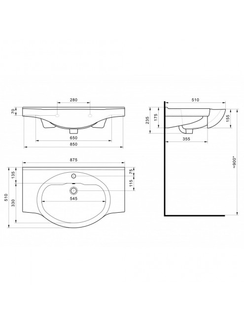 Комплект мебели для ванной комнаты Francesca Avanti Империя 85, правый