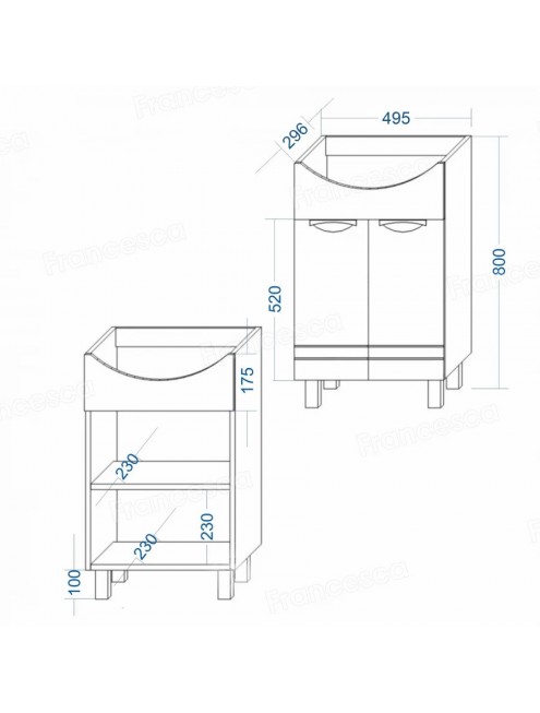 Тумба с раковиной Francesca Avanti Доминго 55 белый, с подсветкой (2 дв.,ум. Уют 55)