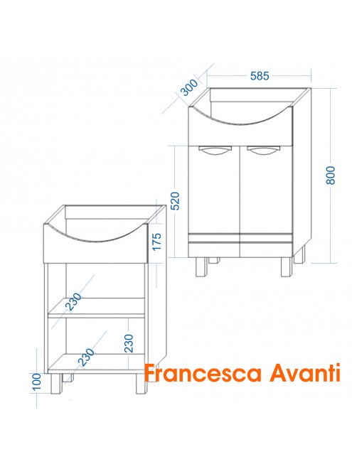 Тумба с раковиной Francesca Avanti Доминго 60 белый, с подсветкой (2 дв.,ум. Уют 60)