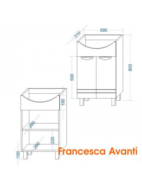 Тумба с раковиной Francesca Avanti Доминго 65 белый, с подсветкой (2 дв.,ум. Элеганс 65)