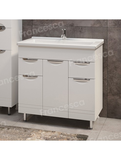 Тумба с раковиной Francesca Avanti Доминго М 80 белый, с подсветкой (3 дв.+2 ящ., ум. Миранда 80)