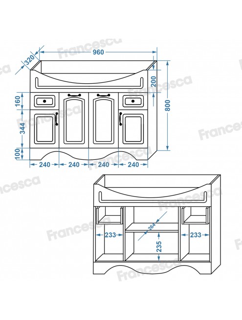 Тумба с раковиной Francesca Avanti Империя 100-2 белый с подсветкой (2ящ+4 дв, ум. Эльбрус 100)