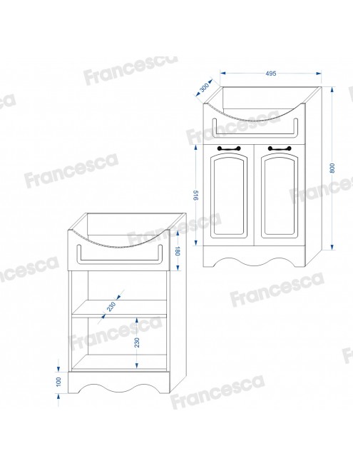 Тумба с раковиной Francesca Avanti Империя 55 с 2 дверцами белый с подсветкой (ум. Уют 55)&nbsp;