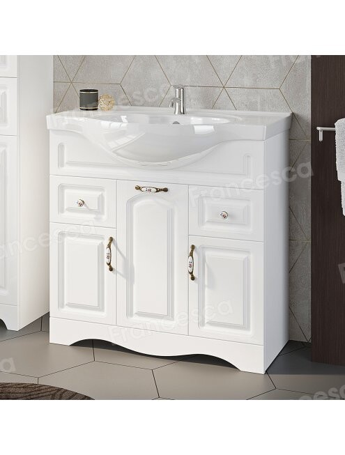 Тумба с раковиной Francesca Avanti Империя 85 белый (2ящ. + 3 дв. ум. Сенеж 87) с подсветкой