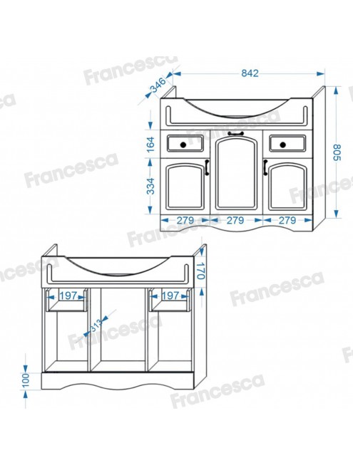 Тумба с раковиной Francesca Avanti Империя 85 белый (2ящ. + 3 дв. ум. Сенеж 87) с подсветкой