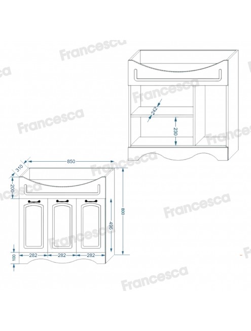 Тумба с раковиной Francesca Avanti Империя 90 белый с подсветкой (3 двери, ум. Classic 90)&nbsp;