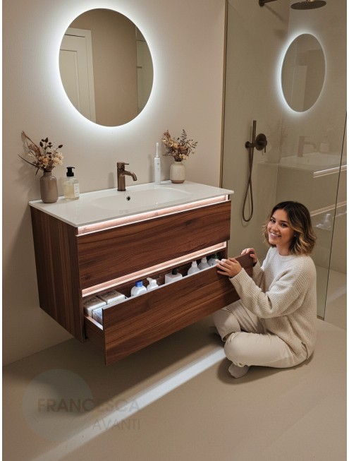 Тумба с раковиной Francesca Avanti Panda 100,DR-03-100, подвесная, дуб, с подсветкой