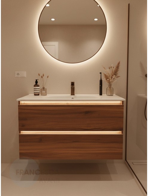 Тумба с раковиной Francesca Avanti Panda 100,DR-03-100, подвесная, дуб, с подсветкой