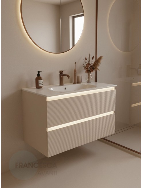 Тумба с раковиной Francesca Avanti Panda 100, DR-07-100, с подсветкой, подвесная, бежевая, с фрезеровкой