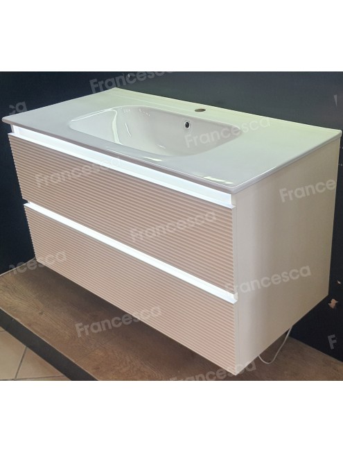 Тумба с раковиной Francesca Avanti Panda 100, DR-07-100, с подсветкой, подвесная, бежевая, с фрезеровкой