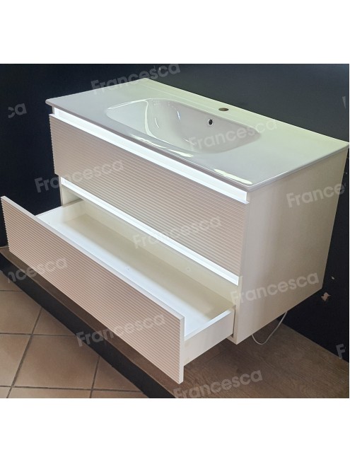 Тумба с раковиной Francesca Avanti Panda 100, DR-07-100, с подсветкой, подвесная, бежевая, с фрезеровкой