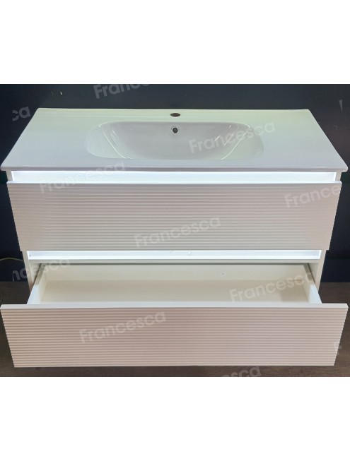 Тумба с раковиной Francesca Avanti Panda 100, DR-07-100, с подсветкой, подвесная, бежевая, с фрезеровкой