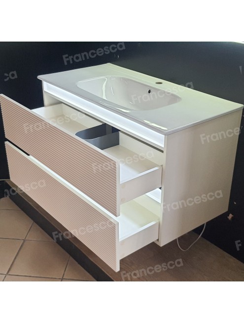 Тумба с раковиной Francesca Avanti Panda 100, DR-07-100, с подсветкой, подвесная, бежевая, с фрезеровкой