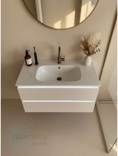 Тумба с раковиной Francesca Avanti Panda 100, DR-07-100, с подсветкой, подвесная, бежевая, с фрезеровкой