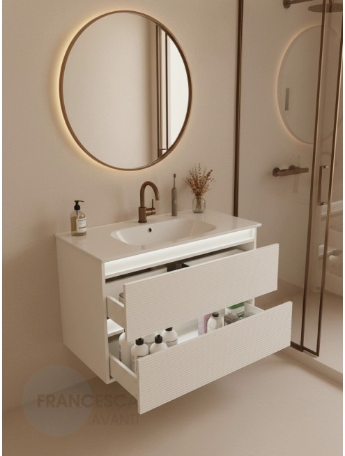 Тумба с раковиной Francesca Avanti Panda 100, DR-07-100, с подсветкой, подвесная, бежевая, с фрезеровкой