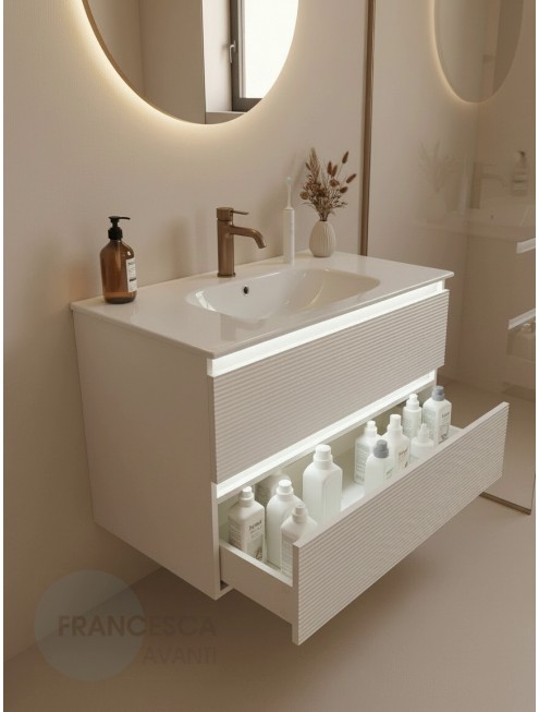 Тумба с раковиной Francesca Avanti Panda 100, DR-07-100, с подсветкой, подвесная, бежевая, с фрезеровкой