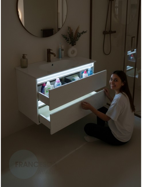 Тумба с раковиной Francesca Avanti Panda 100, DR-07-100, с подсветкой, подвесная, бежевая, с фрезеровкой