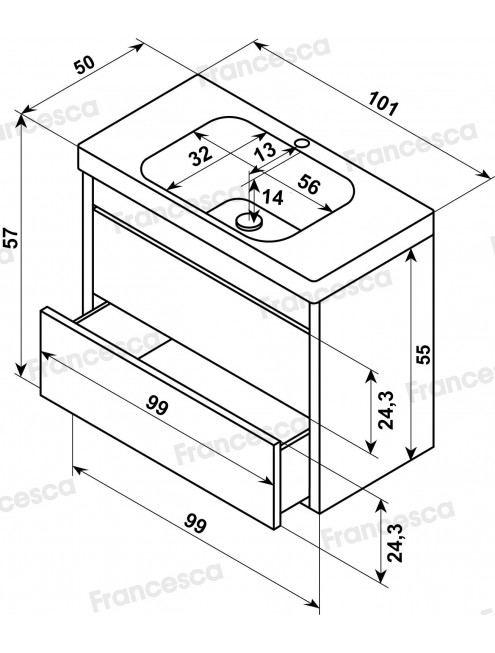 Тумба с раковиной Francesca Avanti Panda 100, DR-07-100, с подсветкой, подвесная, бежевая, с фрезеровкой