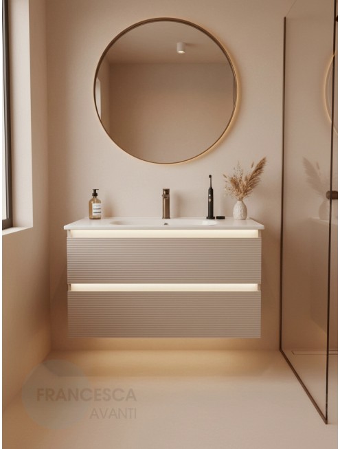 Тумба с раковиной Francesca Avanti Panda 100, DR-07-100, с подсветкой, подвесная, бежевая, с фрезеровкой