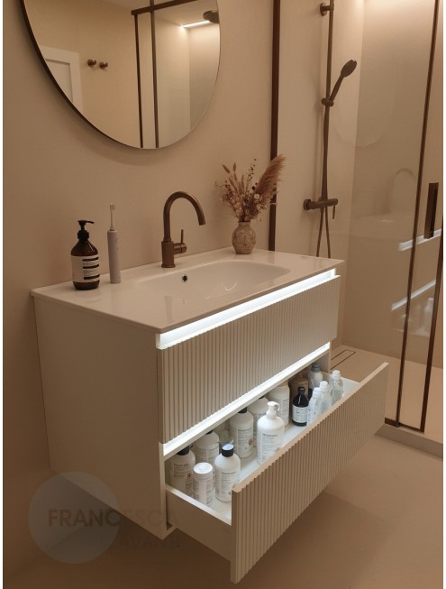 Тумба с раковиной Francesca Avanti Panda 100, DR-08-100, с подсветкой, подвесная, бежевая, с фрезеровкой