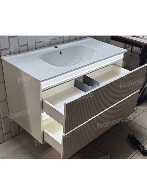 Тумба с раковиной Francesca Avanti Panda 100, DR-08-100, с подсветкой, подвесная, бежевая, с фрезеровкой