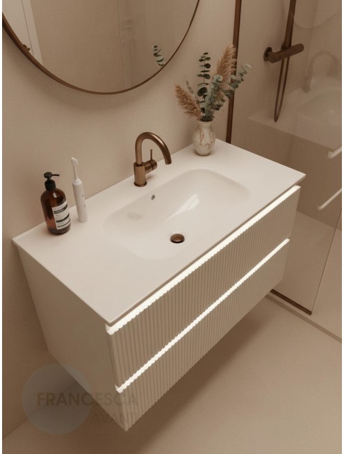 Тумба с раковиной Francesca Avanti Panda 100, DR-08-100, с подсветкой, подвесная, бежевая, с фрезеровкой