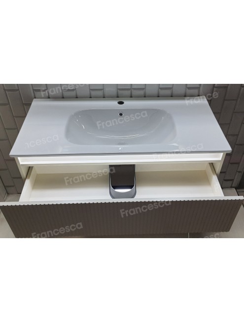 Тумба с раковиной Francesca Avanti Panda 100, DR-08-100, с подсветкой, подвесная, бежевая, с фрезеровкой