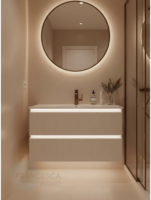 Тумба с раковиной Francesca Avanti Panda 100, DR-08-100, с подсветкой, подвесная, бежевая, с фрезеровкой