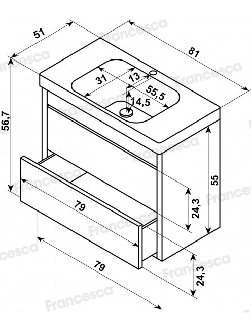 Тумба с раковиной Francesca Avanti Panda 80, DR-03B-80, подвесная, с подсветкой, бежевая