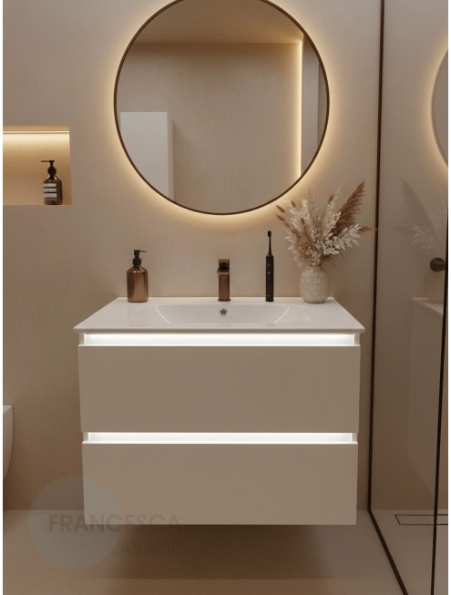 Тумба с раковиной Francesca Avanti Panda 80, DR-03B-80, подвесная, с подсветкой, бежевая