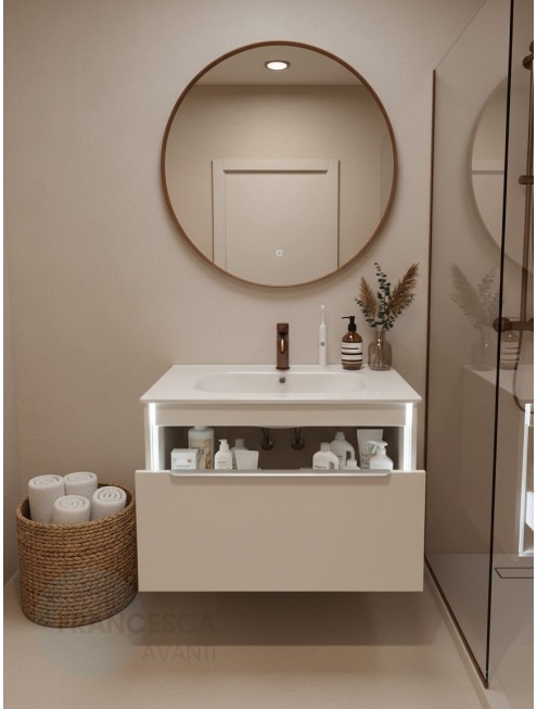 Тумба с раковиной Francesca Avanti Panda 80, DR-05-80, подвесная, бежевая, с подсветкой
