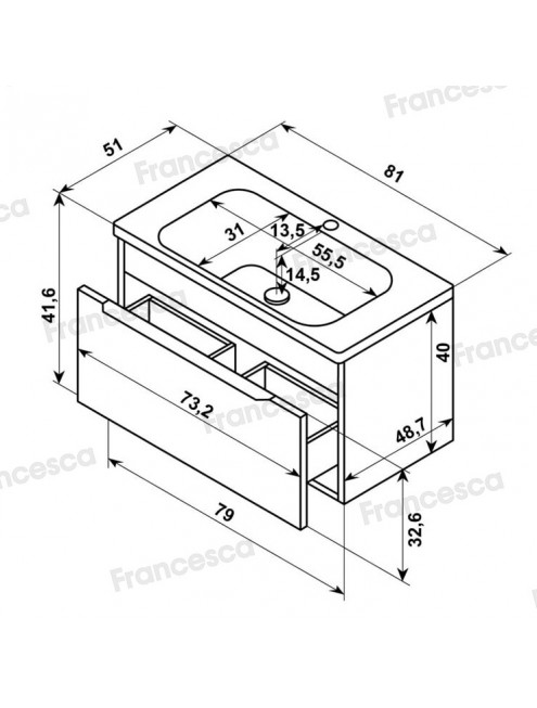 Тумба с раковиной Francesca Avanti Panda 80, DR-05-80, подвесная, бежевая, с подсветкой