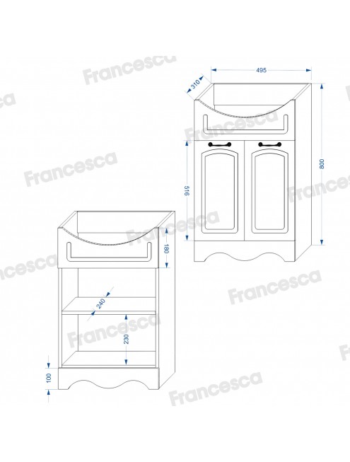 Тумба с раковиной Francesca Империя 50 белый с подсветкой (2 двери, ум. Уют 50)