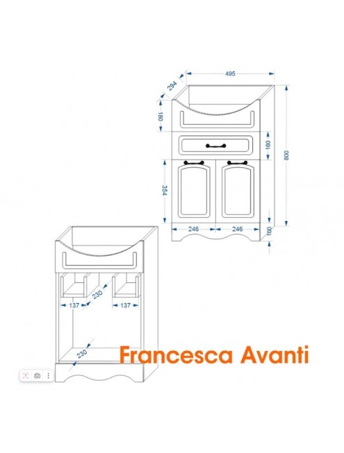 Тумба с раковиной Francesca Avanti Империя 55 с 1 ящиком белый с подсветкой (2дв.+1ящ, ум. Уют 55)