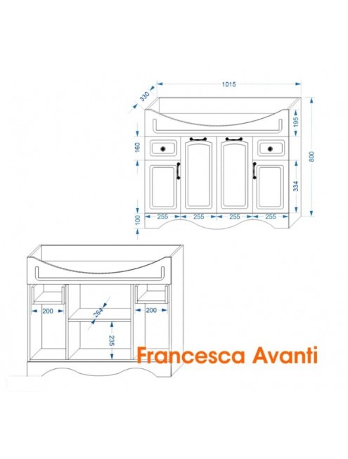 Тумба с раковиной Francesca Avanti Империя 105 венге с подсветкой (2ящ+4дв, ум. Классик 105)