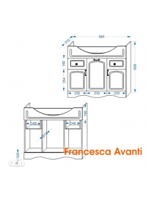 Тумба с раковиной Francesca Avanti Империя 75 белый с подсветкой (3дв+2ящ, ум. Элеганс 75)