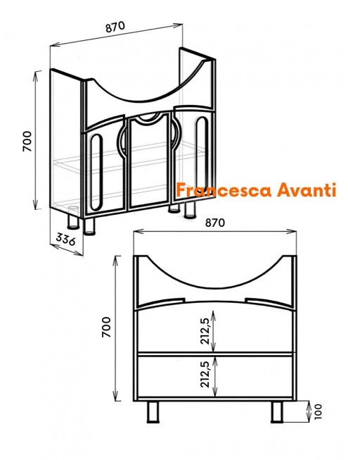 Тумба с раковиной Francesca Avanti Инфинити 90 белый (3 двери, ум. Эльбрус 90)