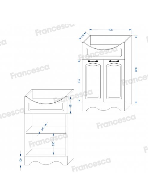 Комплект мебели для ванной комнаты Francesca Империя 50, левый
